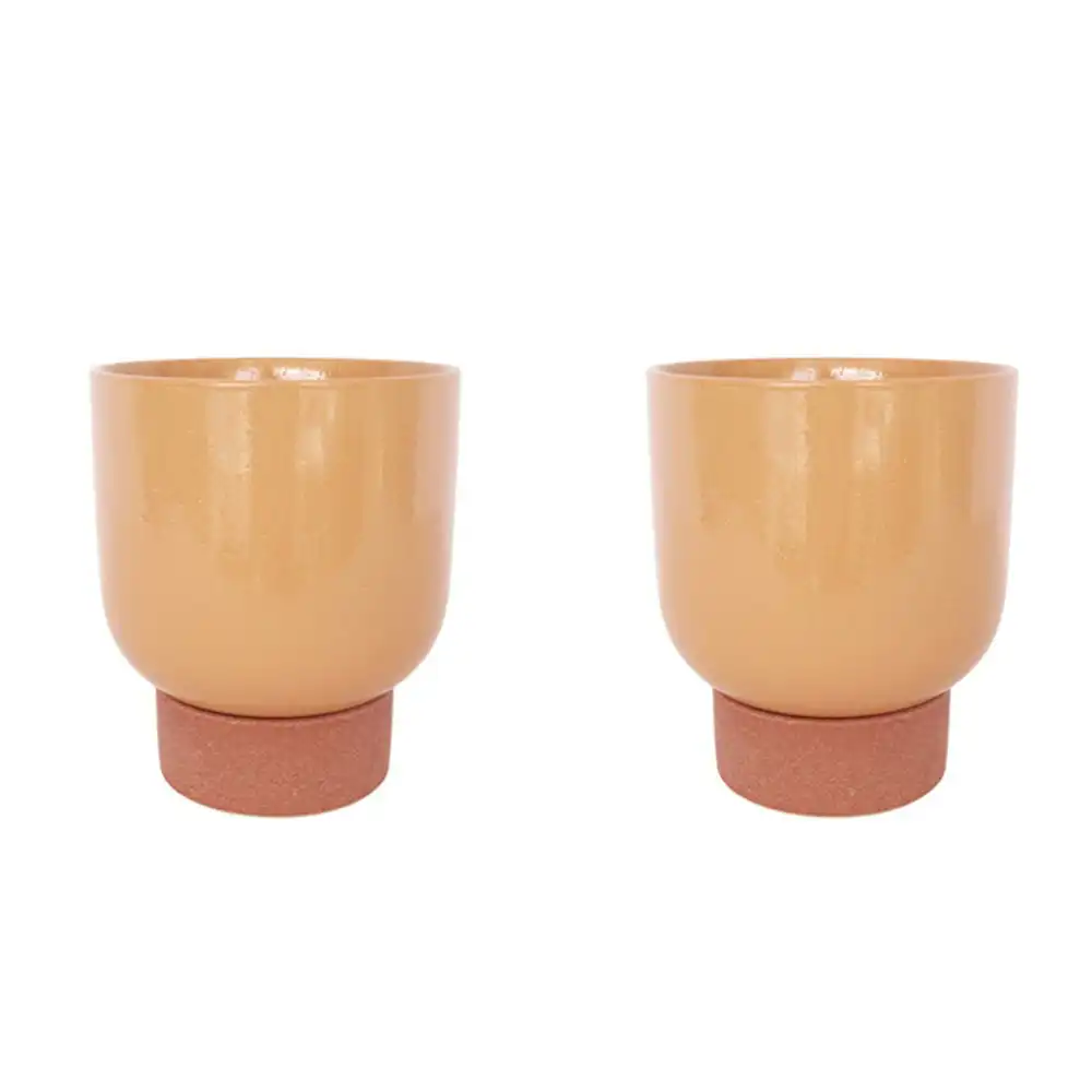 2x Urban Prim Tall 19cm Ceramic Planter w/ Saucer Plant Pot Medium Peach/Terra
