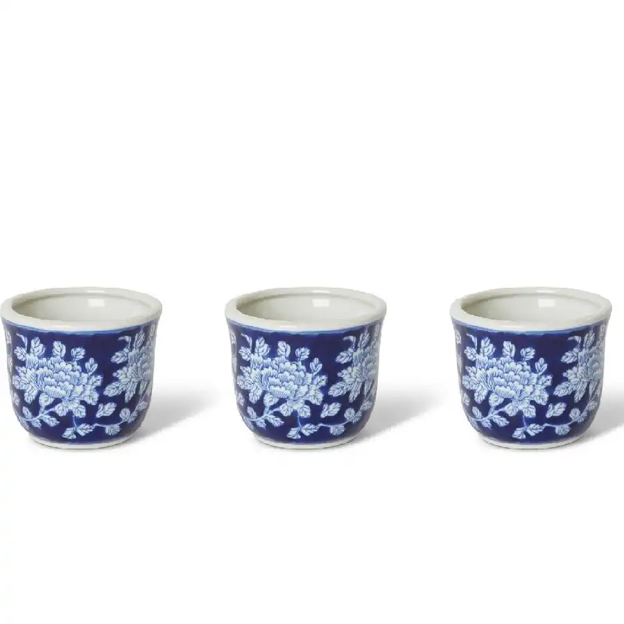 3x E Style Winifred 10cm Porcelain Plant Pot Flower Planter Decor Blue/White