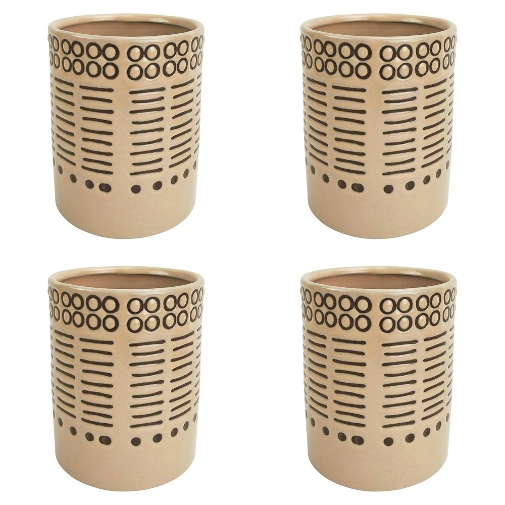 4x Urban Thea Tribal 10.5cm Ceramic Planter Flower/Plant Pot Medium Beige/Mocha