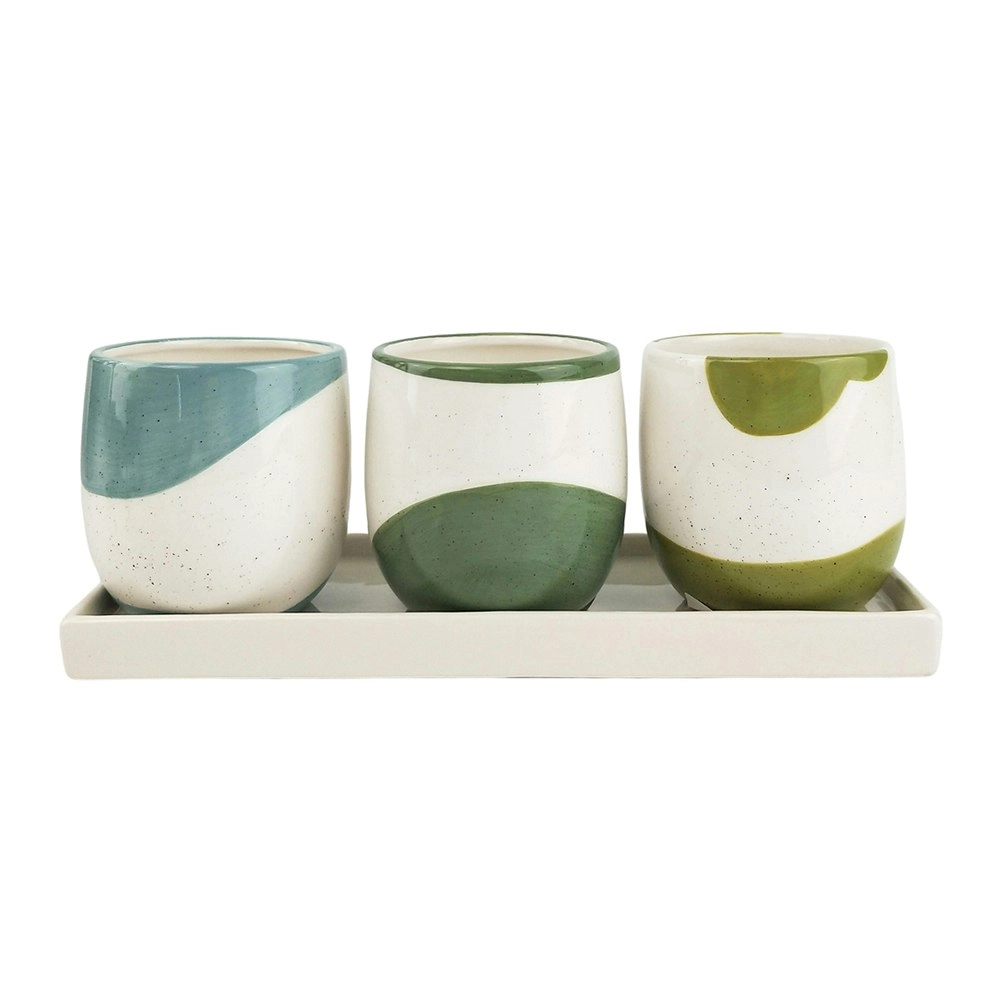 3pc Urban Avery 30cm Ceramic Flower Pot Planter w/Tray Set Home Decor Green/Blue