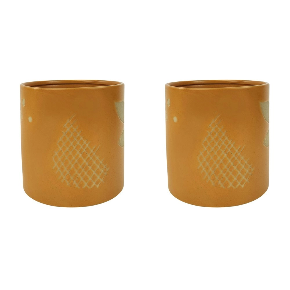 2x Urban Shae Foliage 14cm Ceramic Planter Flower/Plant Pot Decor Medium Mustard