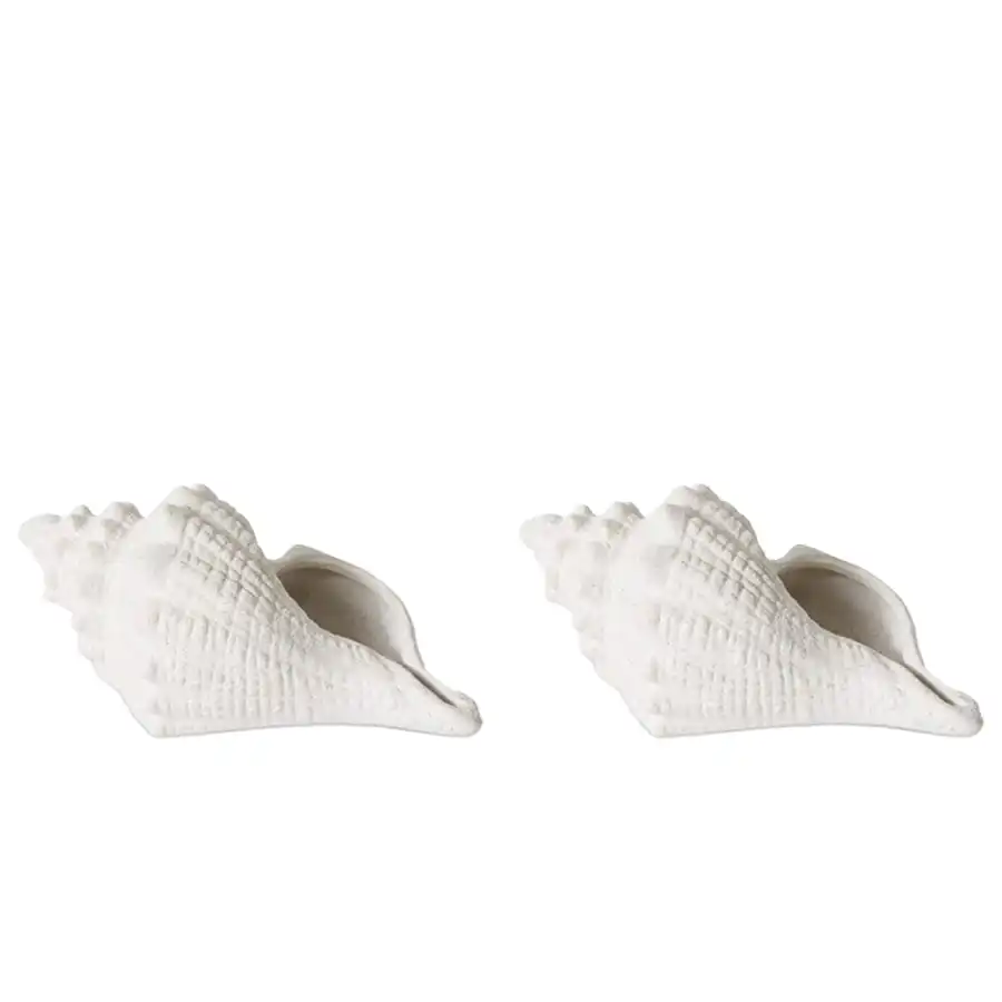 2x E Style Conch 25cm Ceramic Shell Home Decorative Ornament/Figurine White