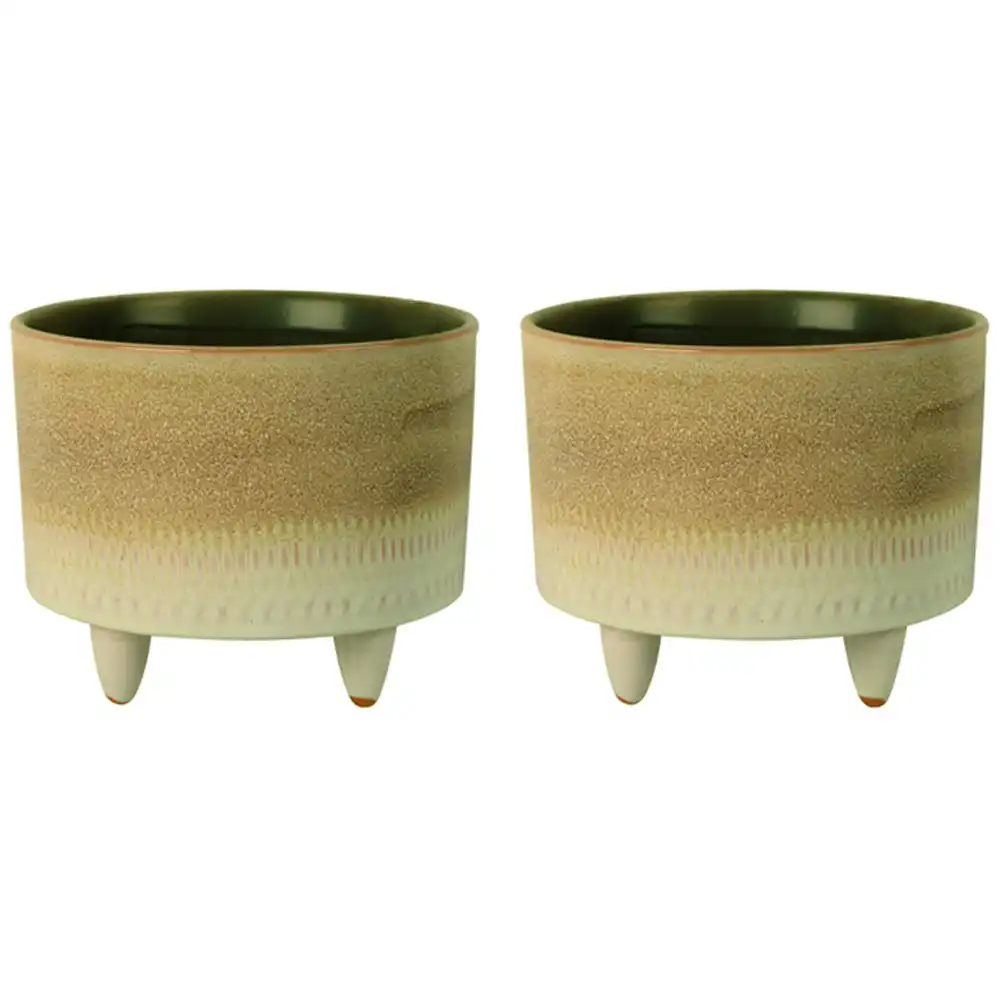 2x Maine & Crawford Amoura 16cm Ceramic Plant Pot Home/Garden Decor w/Feet Cream