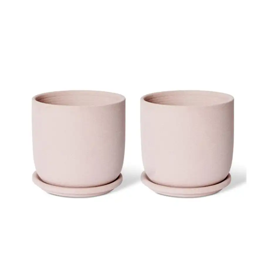 2x E Style Allegra 15cm Ceramic Plant Pot w/ Saucer Home Decor Planter Pink
