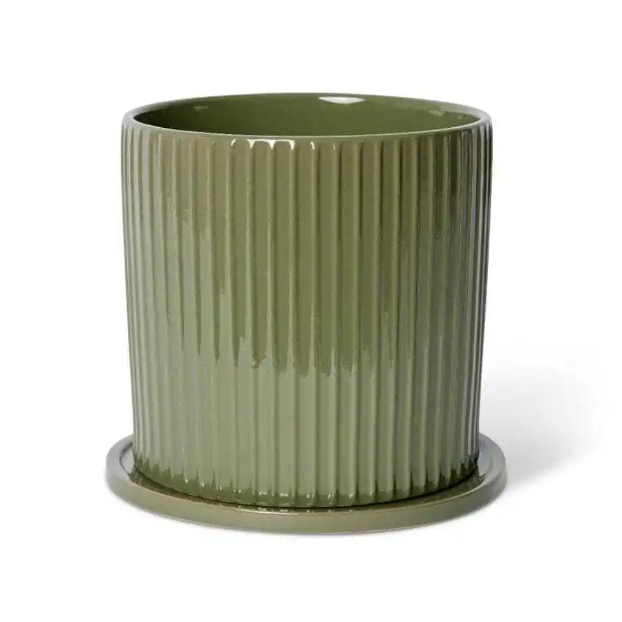 E Style Quinn 26cm Ceramic Plant Pot w/Saucer Round Home Decor Planter Green