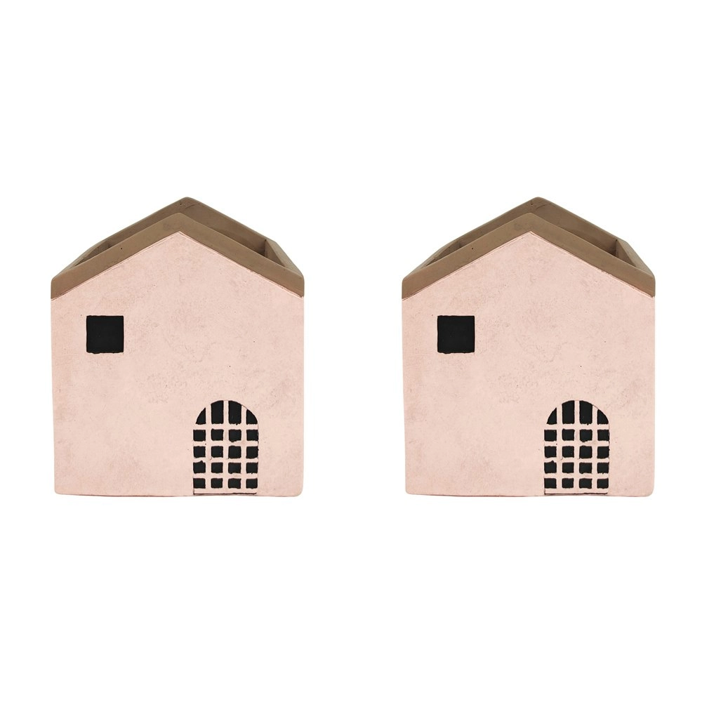 2x Urban Jonah House 15x16cm Concrete Medium Planter Flower/Plant Pot Decor Pink