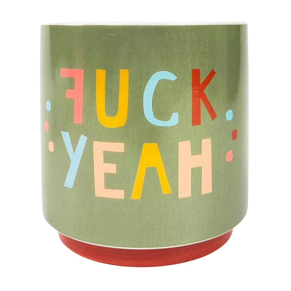 Urban 13cm Funky Quote fu*k Yeah Ceramic Planter Garden Plant/Flower Pot Green