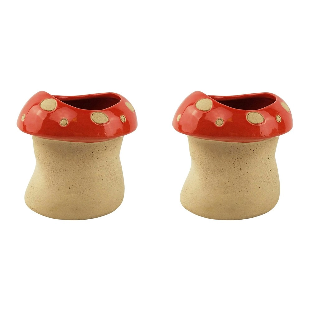 2x Urban 10cm Mushroom Ceramic Planter Garden Decor Plant/Flower Pot Medium Red