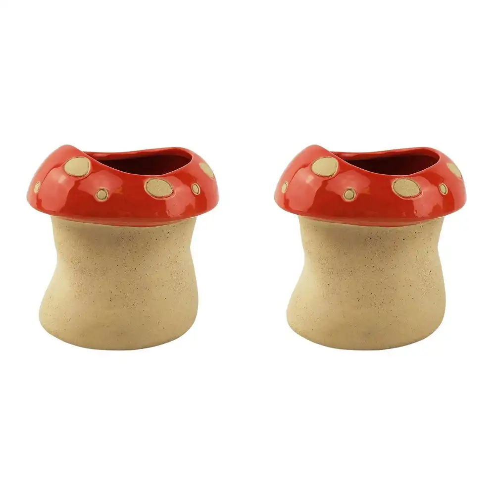2x Urban 10cm Mushroom Ceramic Planter Garden Decor Plant/Flower Pot Medium Red