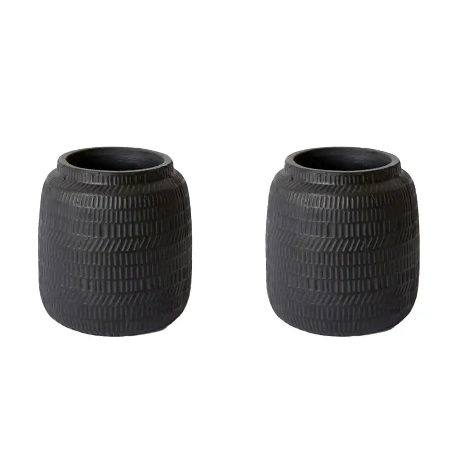 2x E Style Terrell 20cm Cement Plant Pot Home Decorative Planter Round Black