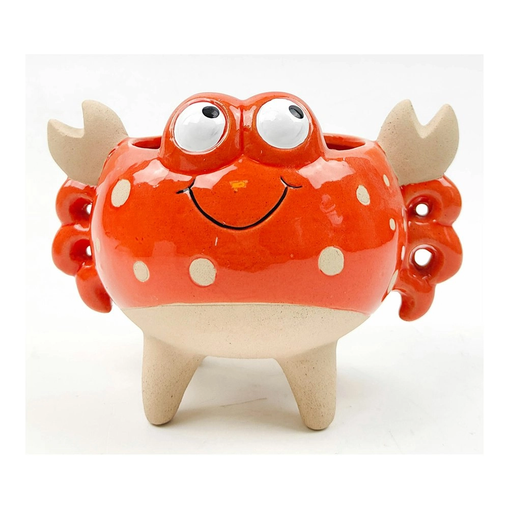 Urban Crab 13cm Ceramic Planter Home Garden Ornament Display Pot Large Orange