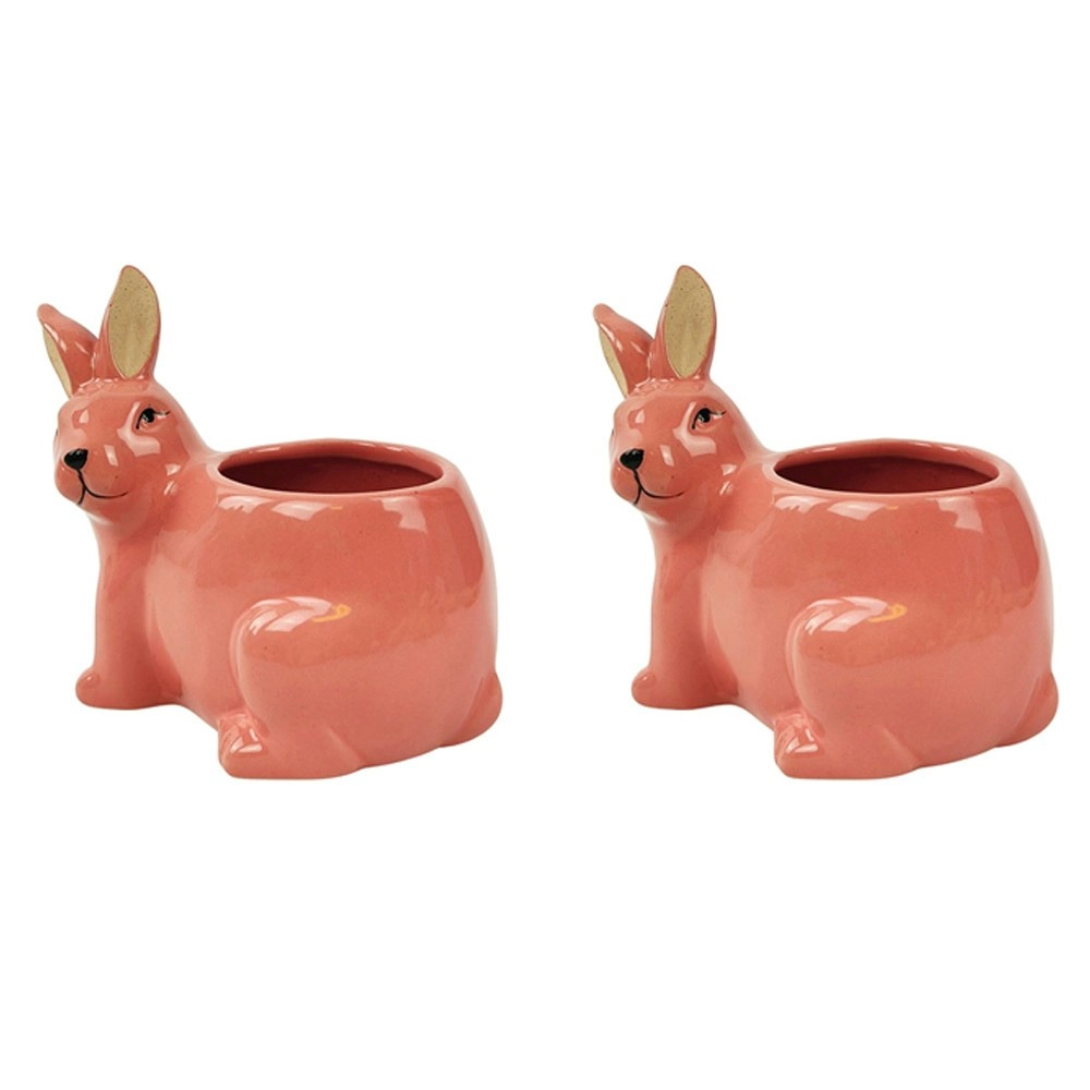 2x Urban 12.5cm Bunny Ceramic Planter Garden Decor Plant/Flower Holder Pot PNK