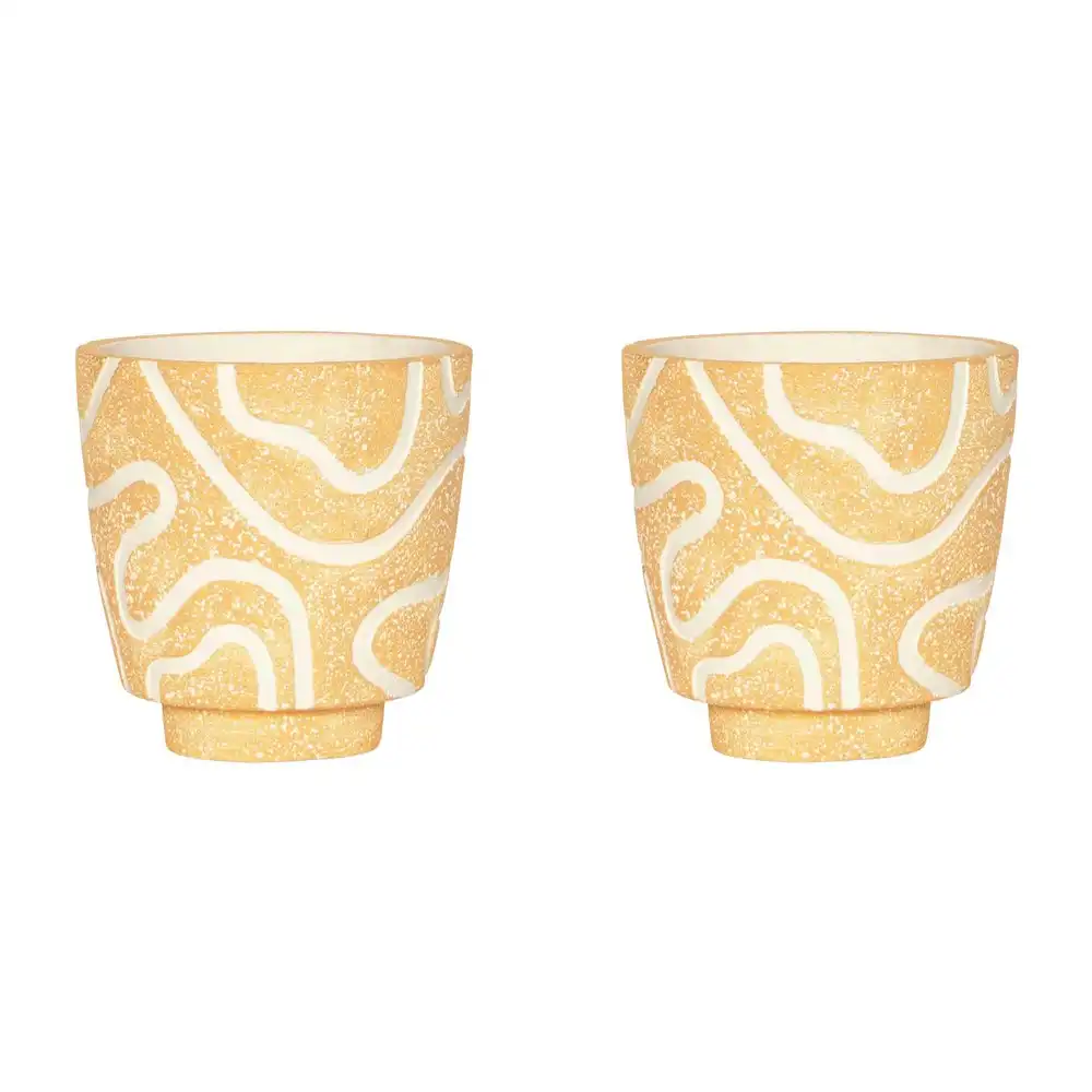 2x Urban 14cm Charlie Curved Lines Planter Garden Plant/Flower Pot Small Apricot