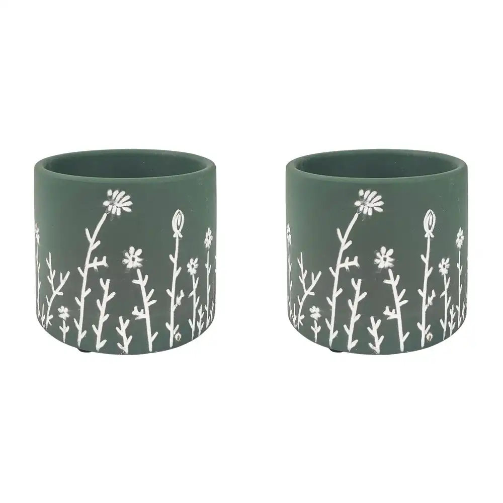 2x Urban Riya 10.5cm Ceramic Flower/Plant Pot Planter Garden Decor Small Green