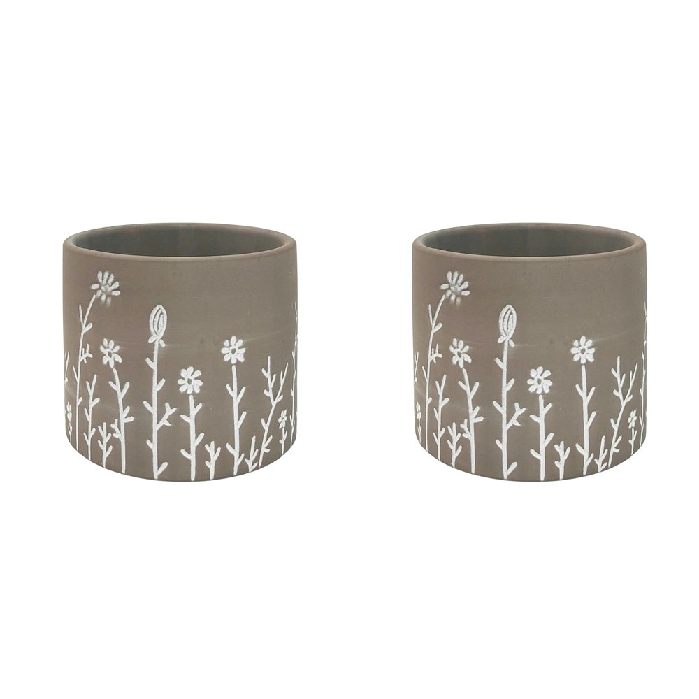 2x Urban Riya 10.5cm Ceramic Flower/Plant Pot Planter Garden Decor Small Grey