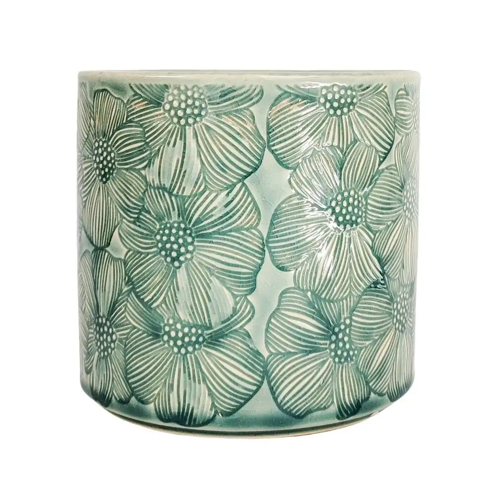 Urban Products Etched Flower Pattern Planter Home Garden Decor Turquoise 14cm