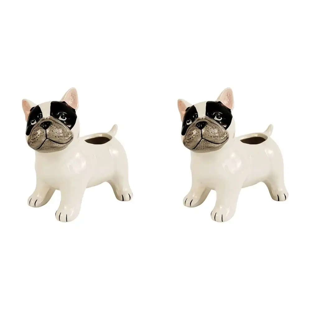 2x Urban 13.5cm Ceramic Cute French Bulldog Planter Pot Home/Garden Decor White