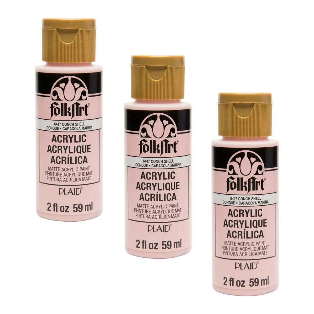 3x Plaid FolkArt Premium 59ml Water-Based Conch Shell Acrylic Paint Matt Finish