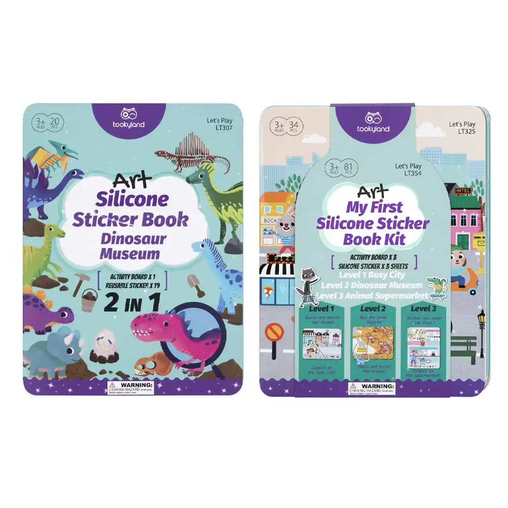 2PK Tooky Toy Silicone Sticker Dinosaur Museum & Busy City Kids Activity Book 3+