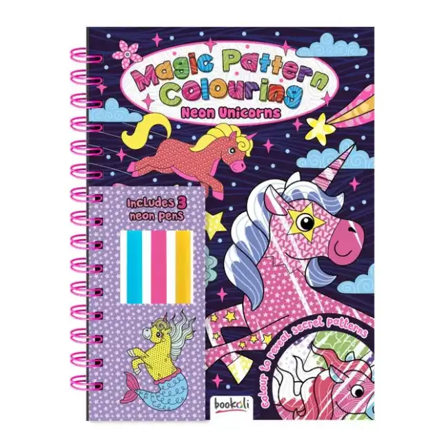 Magic Pattern Colouring Book Neon Unicorns Kids/Children Fun Art Activity Set