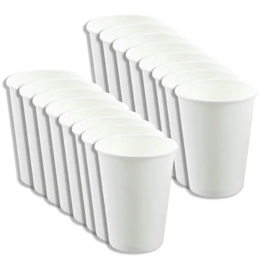 8x 30PK Lemon & Lime 360ml Disposeable Eco Paper Cup Drinking Water/Coffee White