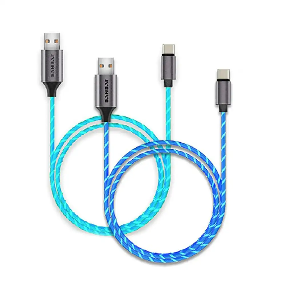 2PK Sansai Flowing Light Up USB-C Male to Male Charging/Data Cable 1m Assorted