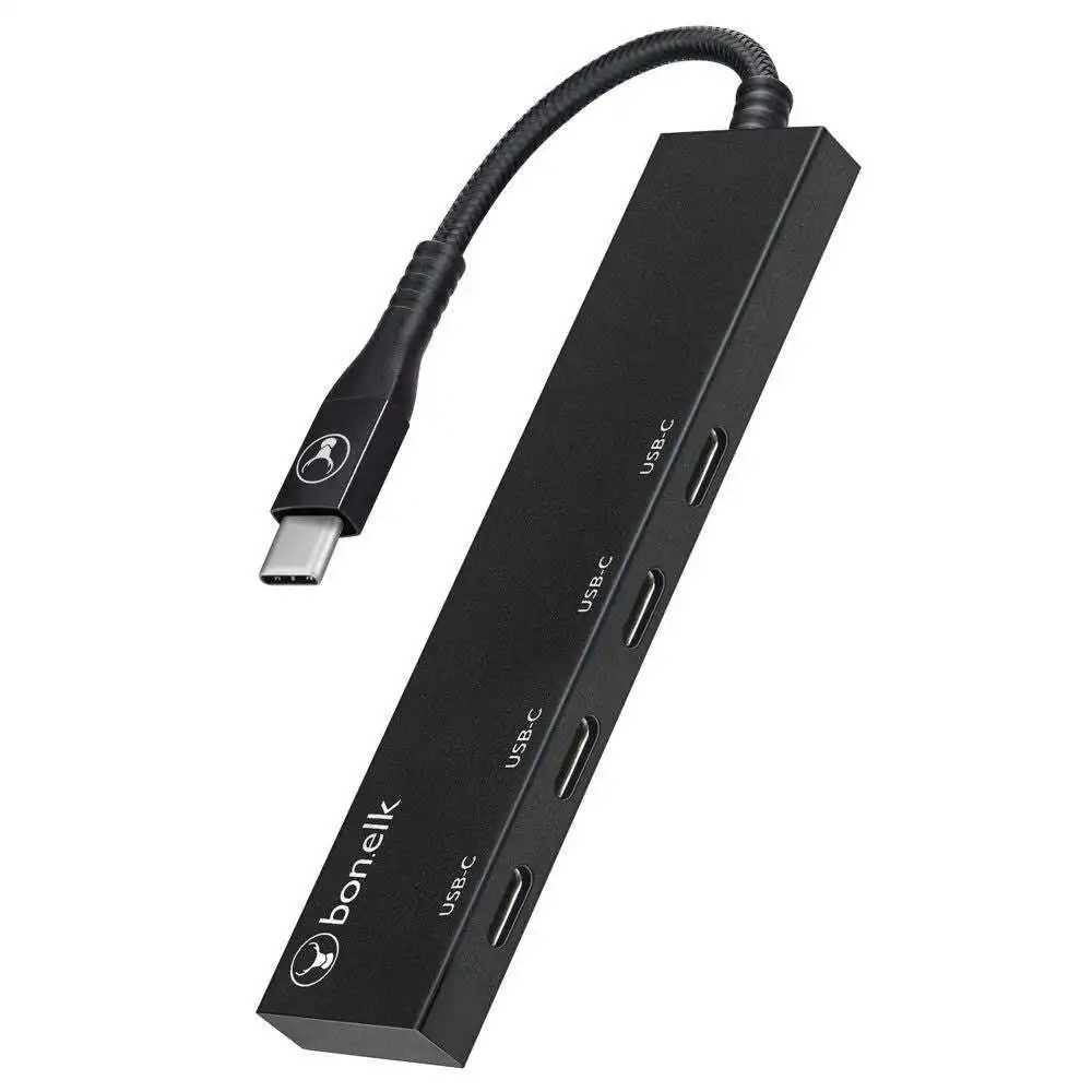 Bonelk Long-Life USB-C Male To Female 4-Port USB-C 3.0 Slim Hub For PC/Phone BLK