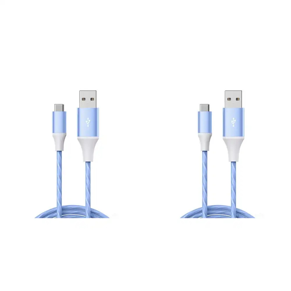 2x Laser LED USB-A to USB-C Charging Cable Cord 1m For Apple iPhone/Samsung Bue