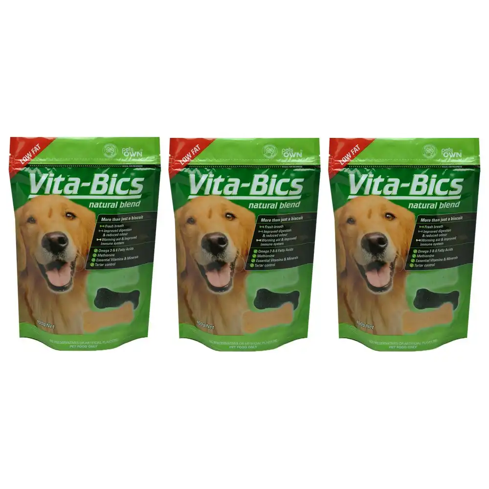3x Pets Own Low Fat Vita Bics Natural Blend Dog Biscuits Treats/Reward/Food 400g