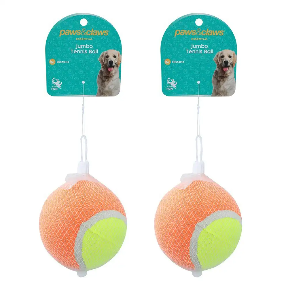 2x Paws And Claws 10cm Jumbo Tennis Balls Durable Dog/Pet/Cat Play Toy Assorted