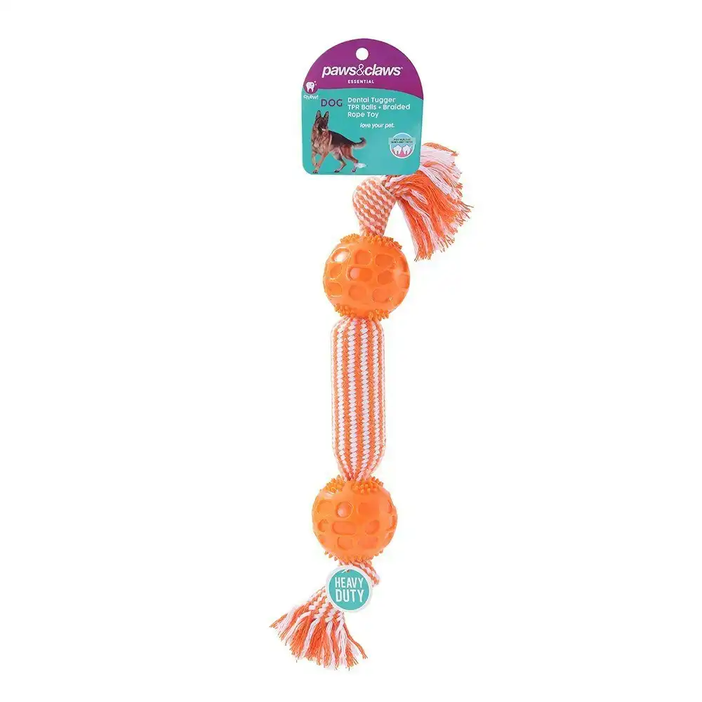 Paws & Claws 38cm Dental Tugger Dog/Pet Toy TPR Body + Braided Rope Assorted