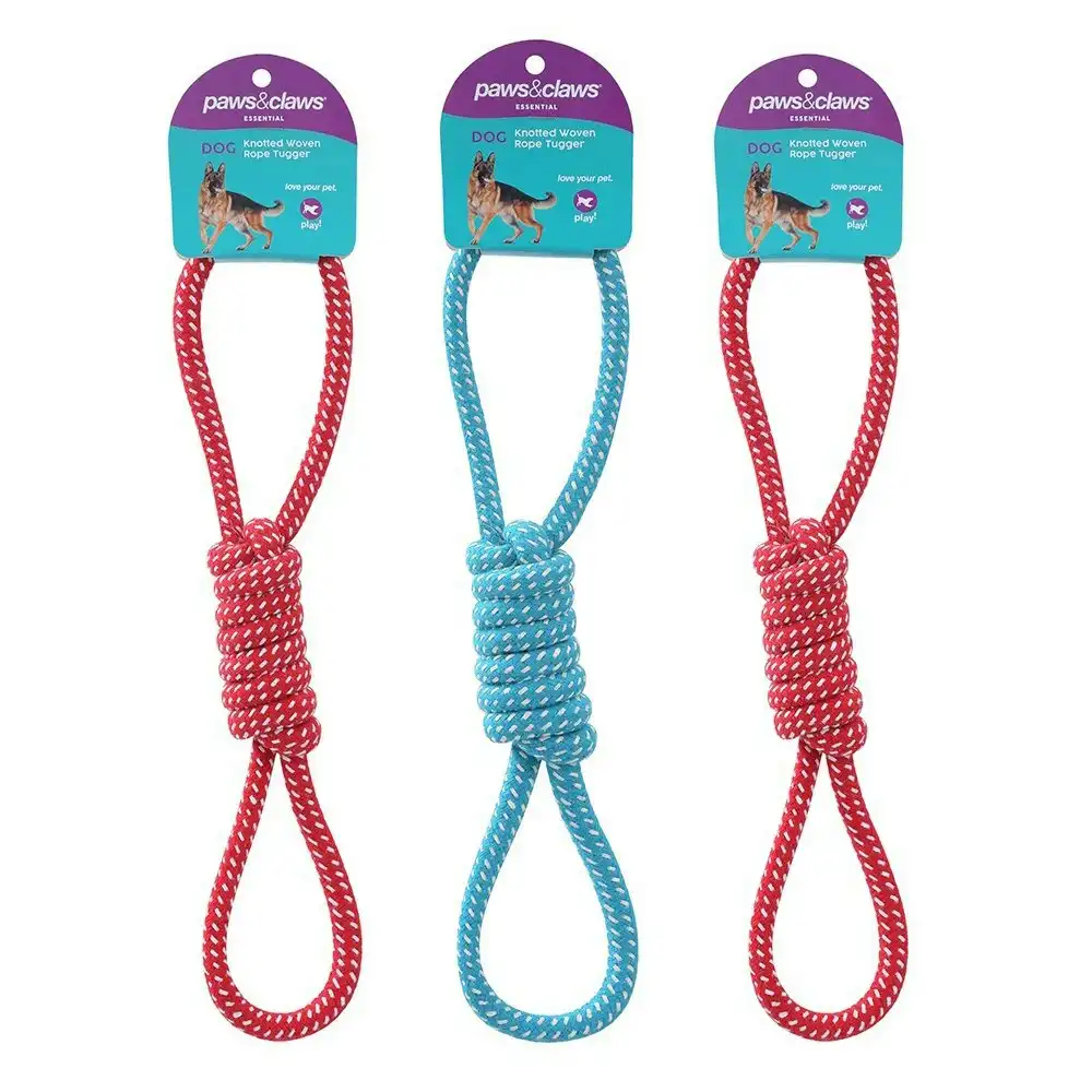 3x Paws & Claws 31cm/41cm/48cm Knotted Woven Rope Tuggers Dog Toy Assorted
