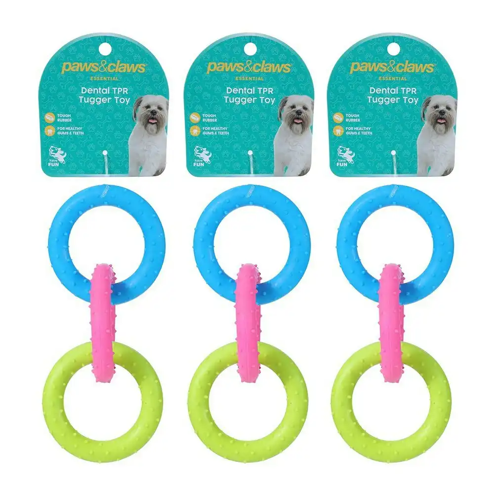 3x 3pc Paws & Claws Pet/Dog 16cm Dental TPR Spikey Ring Tugger Chew Fun Play Toy