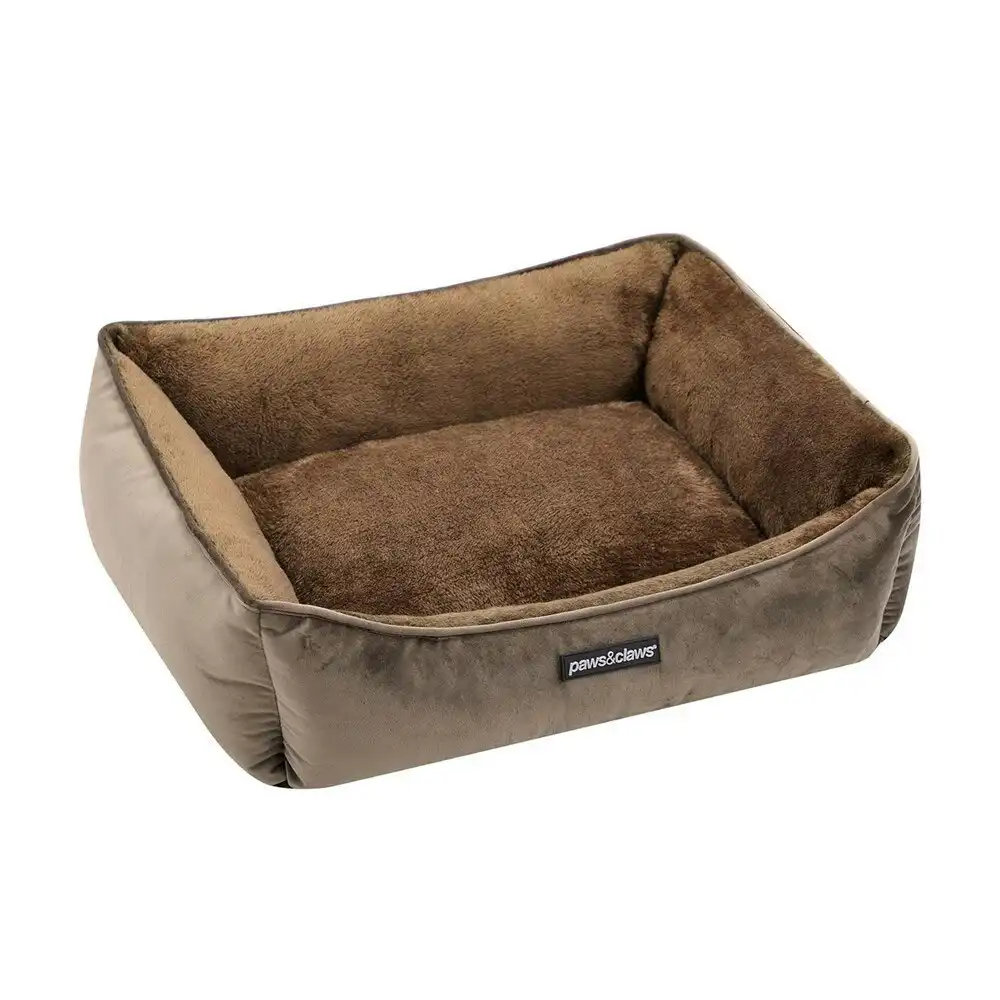 Paws & Claws Lux 60x50cm Walled Sleeping Dog Bed Rectangle Cushion Small Mocha