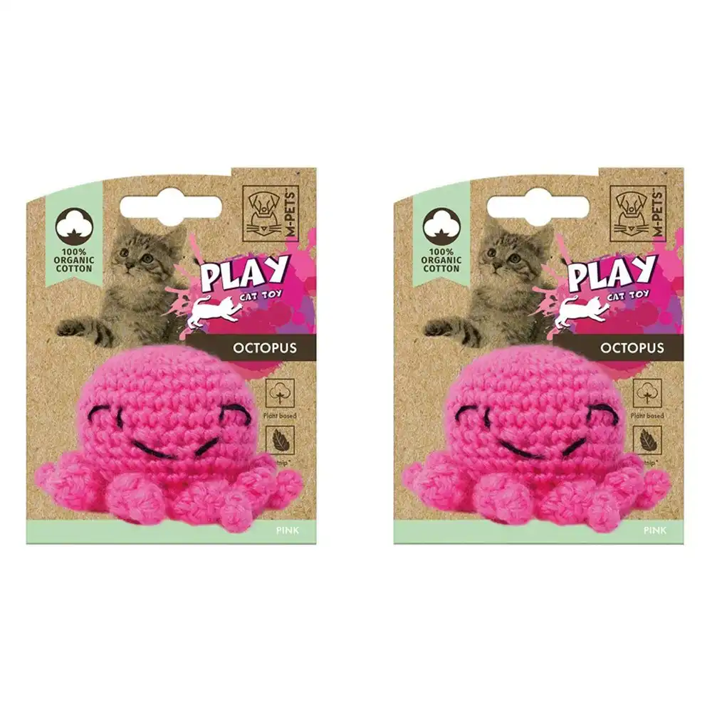 2x M-Pets 7x5cm Cat/Kitten Pet Cotton Octopus w/ Catnip Interactive Fun Toy Pink