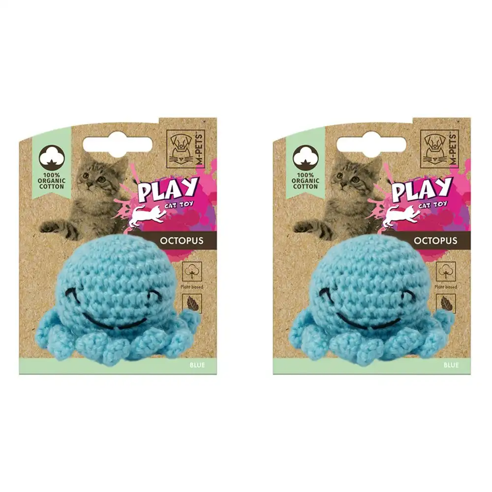 2x M-Pets 7x5cm Cat/Kitten Pet Cotton Octopus w/ Catnip Interactive Fun Toy Blue