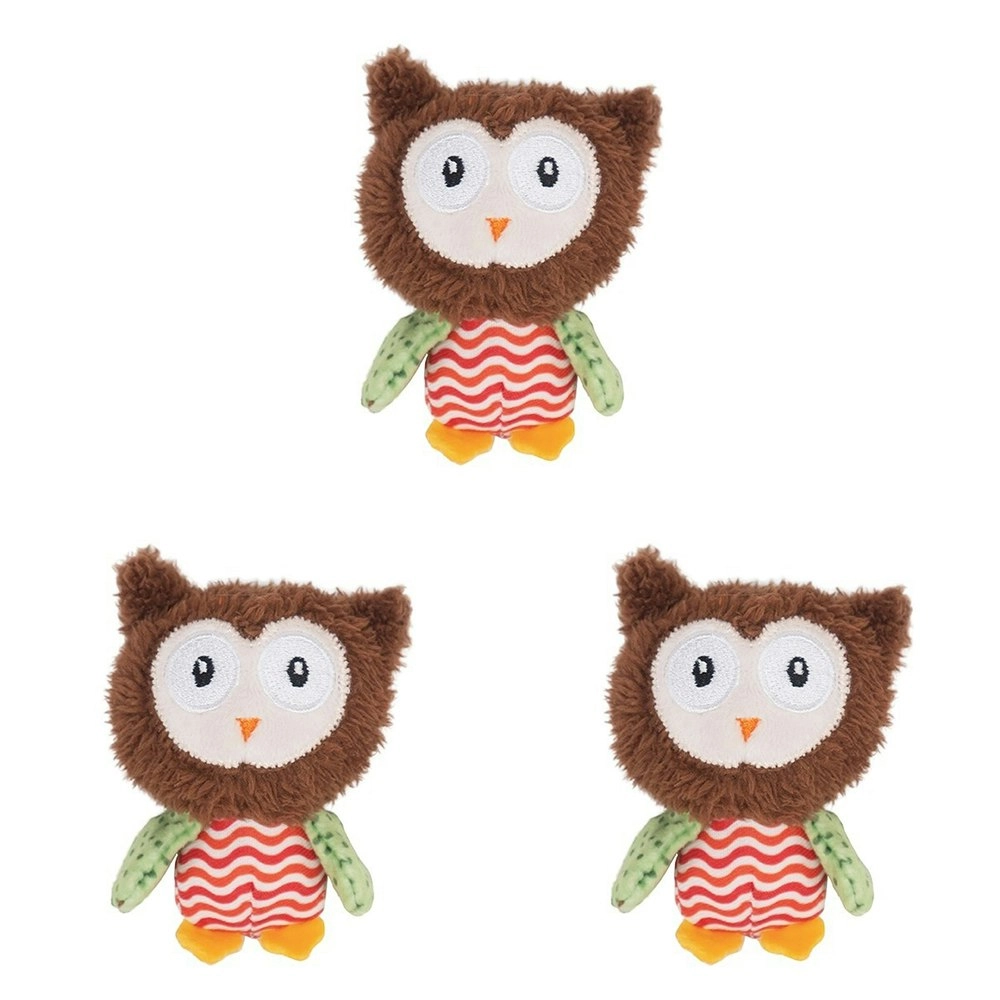 3x Rosewood Little Nippers Boggle Owl Catnip Plush Cat Kitten Fun Pet Toy Brown