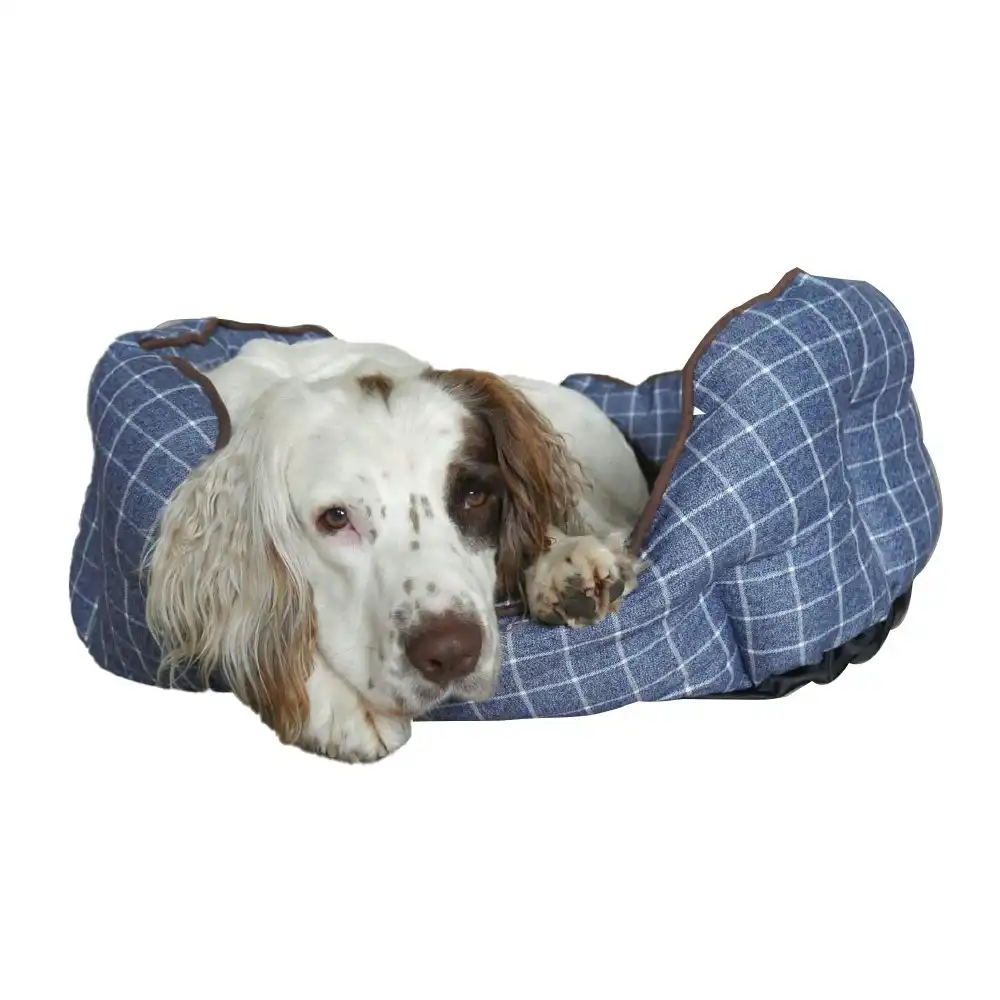 Rosewood 51x43cm Marine Check Oval Pet Dog Sleeper Bed Comfort Cushion Blue