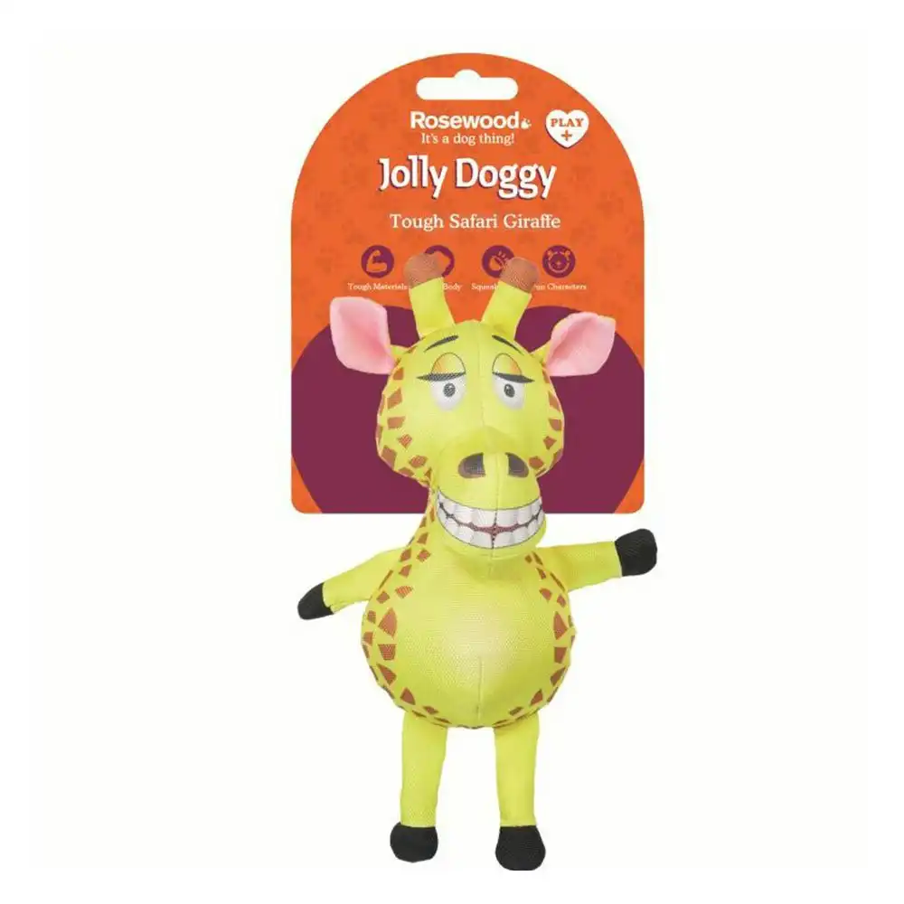 Rosewood Jolly Doggy Tough Safari Giraffe Plush Dog Toy Interactive Play Yellow