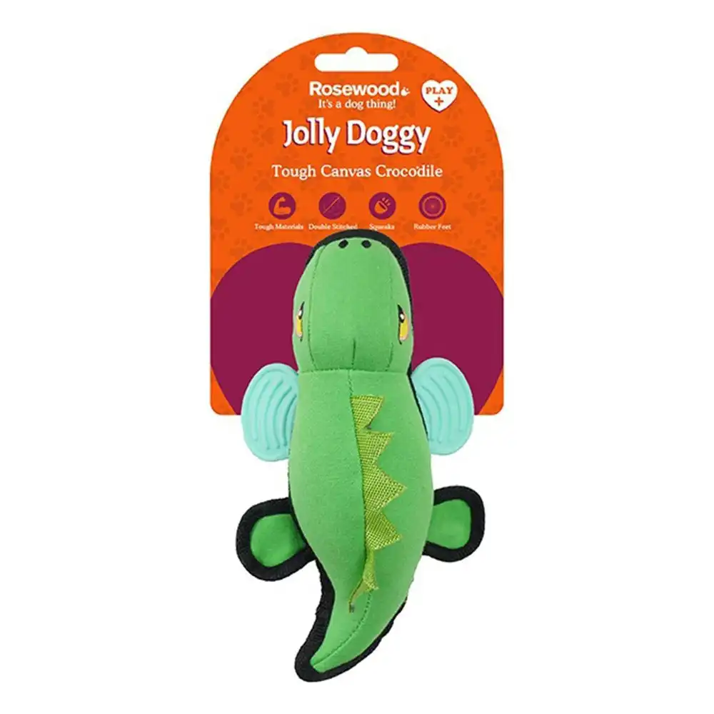 Rosewood Tough Canvas Crocodile w/ Rubber Feet Pet Dog Chew Bite Play Toy Green