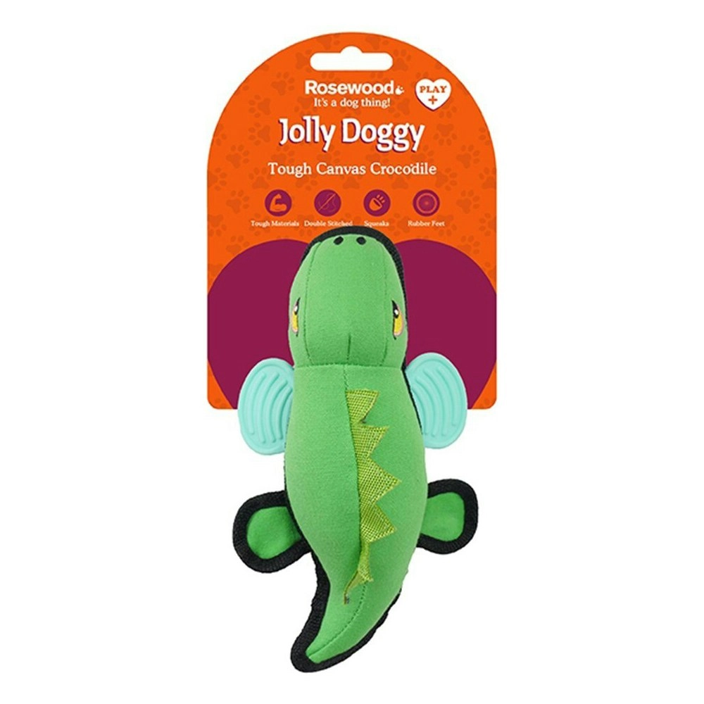 Rosewood Tough Canvas Crocodile w/ Rubber Feet Pet Dog Chew Bite Play Toy Green