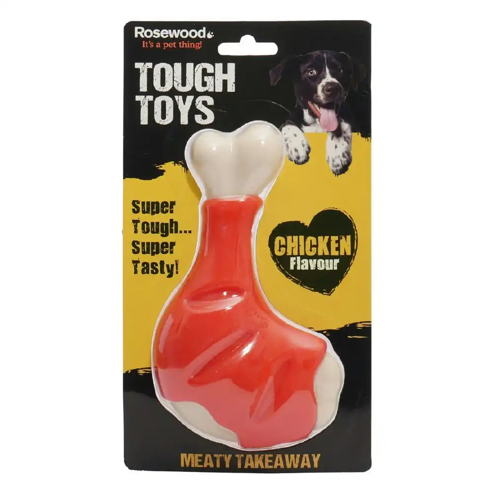 Rosewood Tough Toys Meaty Chicken Takeaway Leg Pet Dog Chew Fun Toy Small Red
