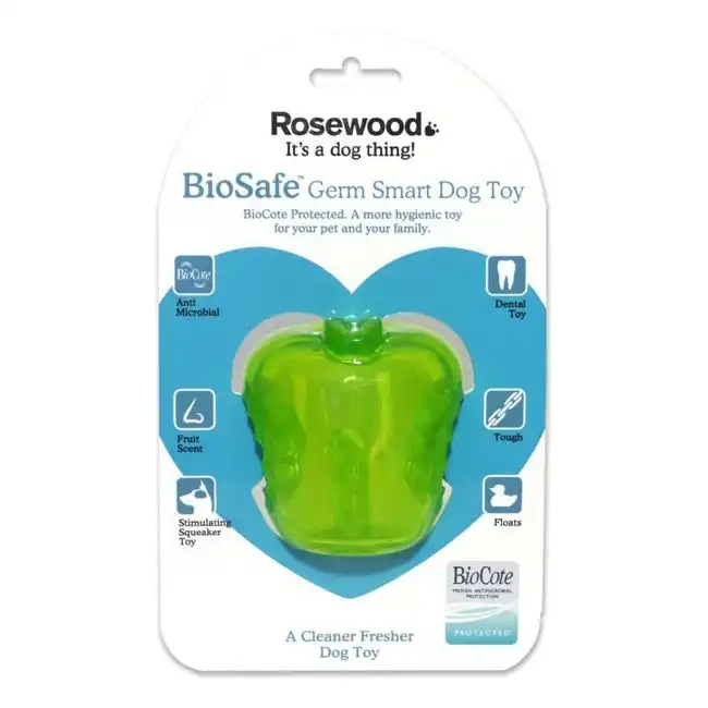Rosewood BioSafe Apple Pet Dog Dental Chew Bite Interactive Play Fetch Toy Green