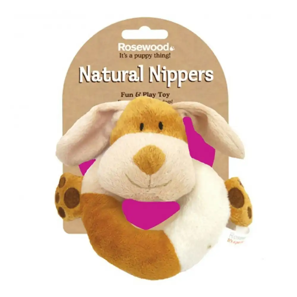 Rosewood Natural Nippers 16cm Cuddle Plush Ring Pet Dog Fun Play Chew Toy Brown