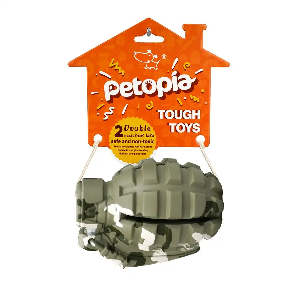 Petopia Ultra Tough 11cm Rubber Hand Grenade Dog Toy Chew Treat/Reward Grey