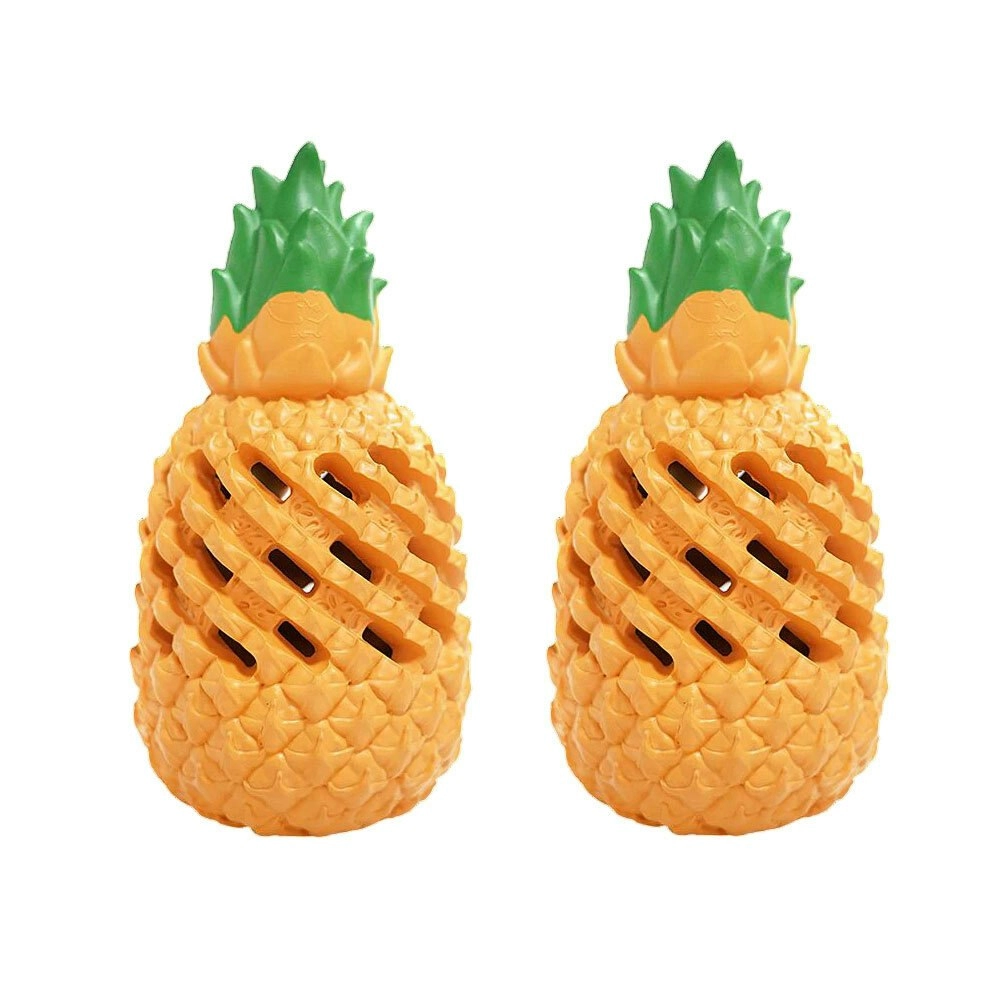 2x Petopia Ultra Tough 9cm Rubber Pawsome Pineapple Dog Toy Chew Treat Mini ORNG