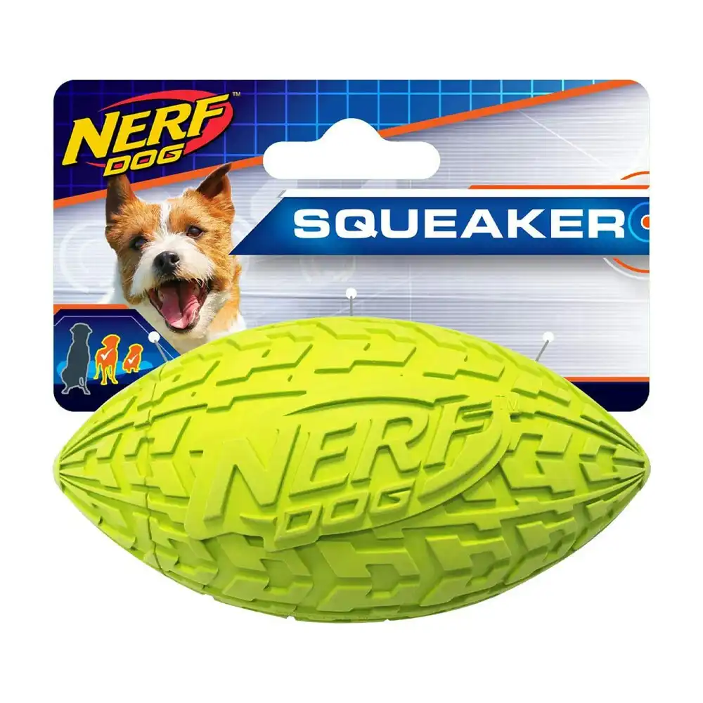 Nerf 4" Small Tire Gripped Squeaker Football Dog/Animal Chew/Play Toy Green