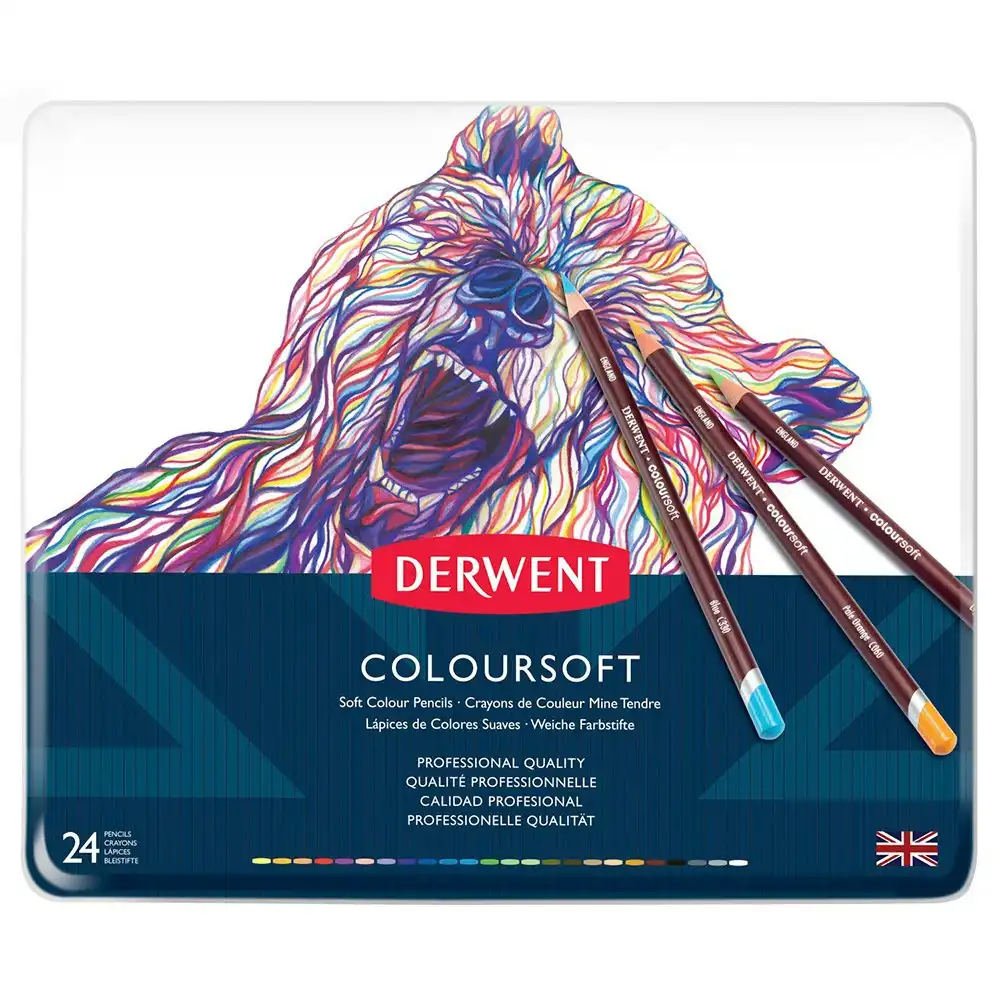 24PK Derwent Artist Coloursoft Drawing/Colouring/Art Professional Pencils w/ Tin