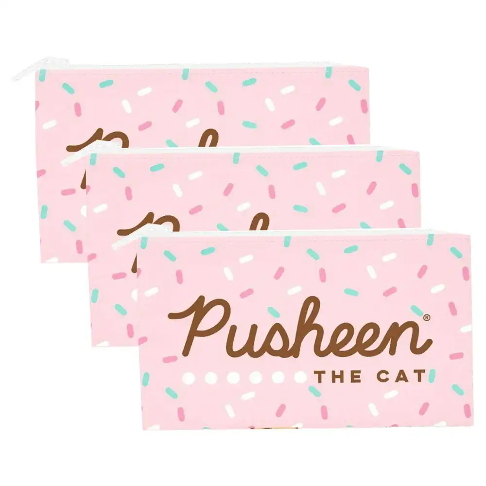 3x Pusheen And Friends Character Themed Flat Pencil/Stationary Case Pink