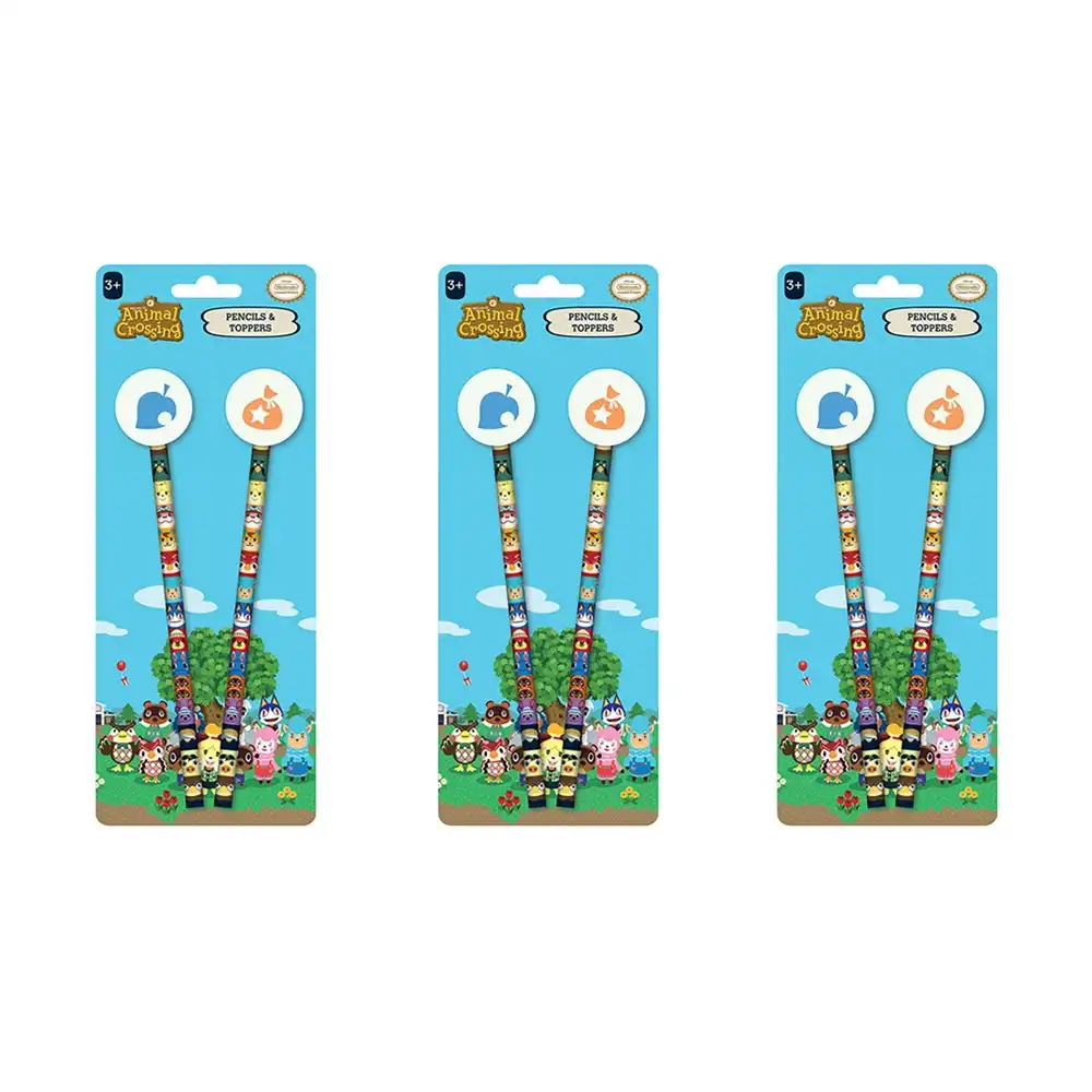 3x Animal Crossing Themed Villager Squares Pencils & Toppers Stationary Set
